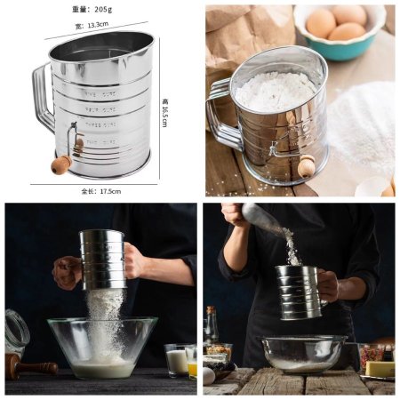 كوب ستانلس مع منخل بمقبض يدوي قابل للدوران