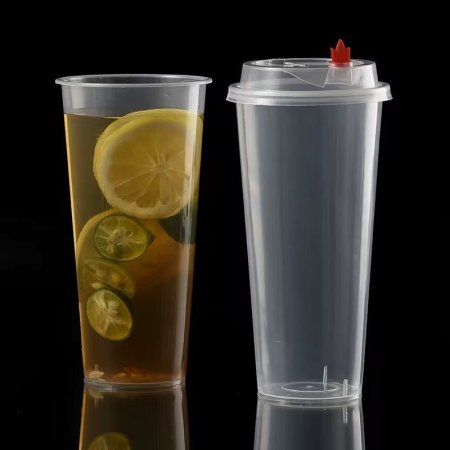 كاسات موهيتو "موخيتو" مع غطاء شفاف "كاسات بوبا" Bubble Tea حجم 700 مل "الرزمة 50 كاسة"
