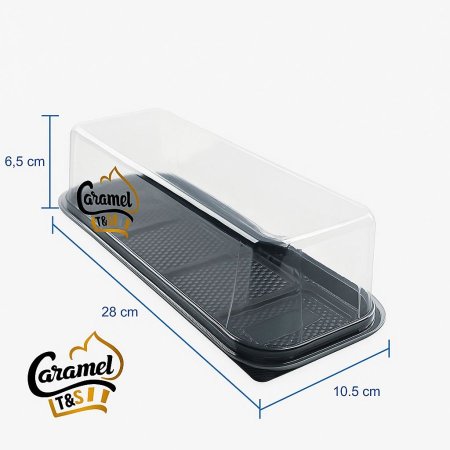 علب انجلش كيك بلاستيك بقاعدة سوداء و غطاء شفاف "علب اولومبوس"